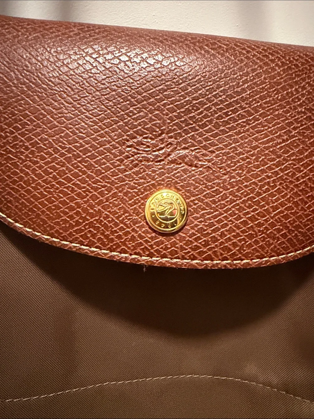 Brown Leather-Trim Bag with Gold Accent